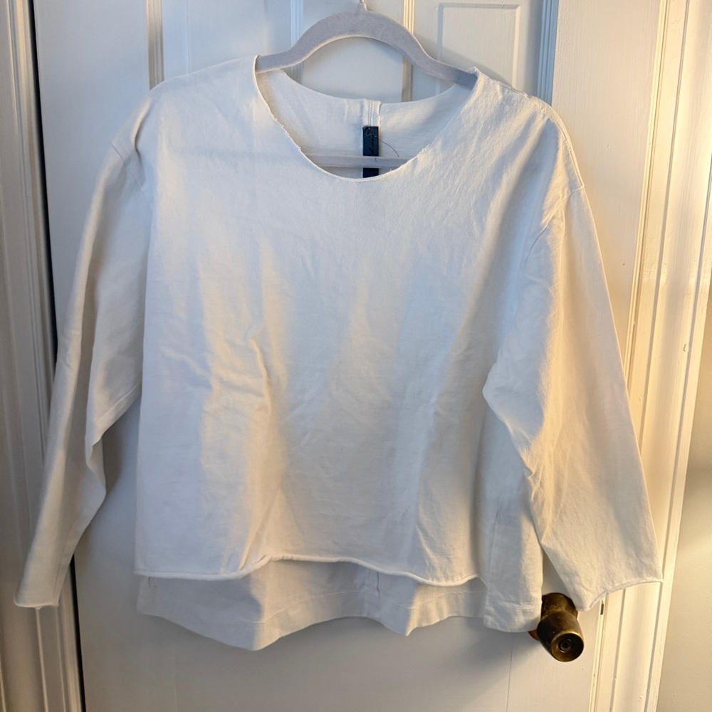 Raquel Allegra White Boxy Top w Raw Hem | size 1, medium